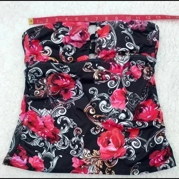 GUESS Los Angeles Strapless Brown w/ Floral Design Tankini Swimsuit Top Size S - Picture 8 of 8